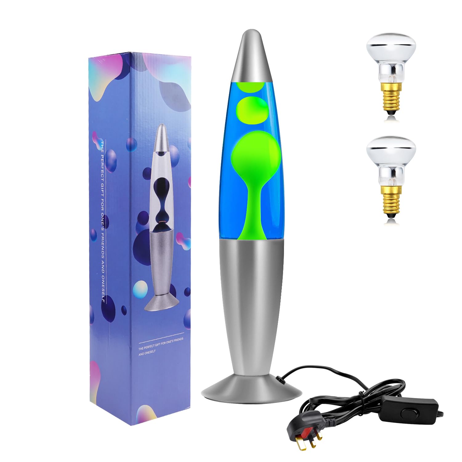 Bonlux 13.5-Inch Blue and Green Liquid Motion Lamp Classic Motion Relaxing Mood Lamp Stress-Relief Retro Decorative Illumination, 2X E14 R39 Reflector Bulbs 220V