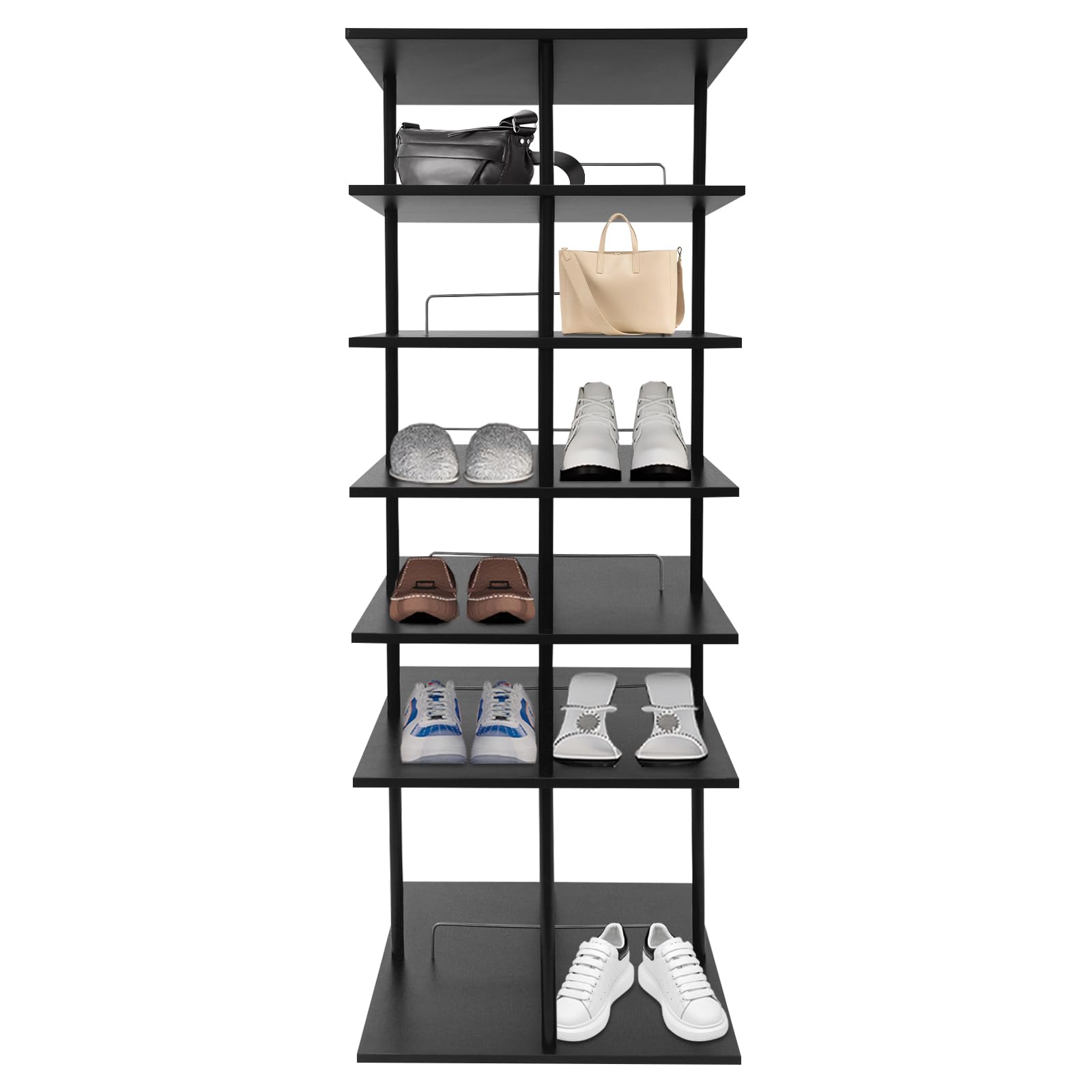 Drehbares Schuhregal 6 Ebenen, 360° Rotierender Schuhständer, Metall & Holz, Jede Ebene passen für 4 Paar Schuhe,Platzsparendes Aufbewahrungsregal,Für Flur, Schlafzimmer & Wohnzimmer, 57x57x155cm