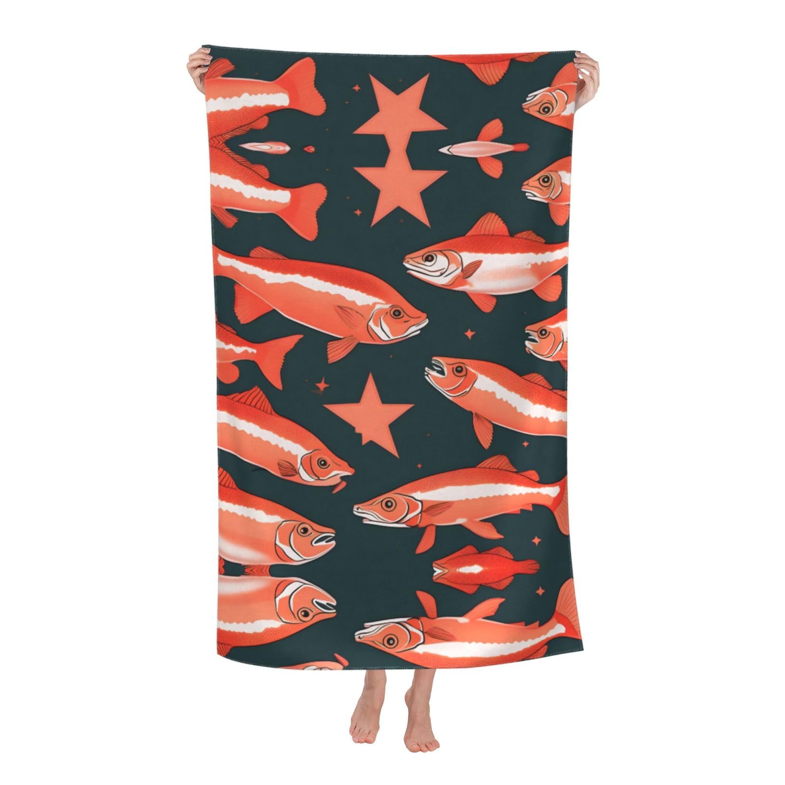 Oazcvbnn Women's White Salmon Print Adult Beach Towel Summer Travel Pool Vacation Swimming Fitness Outdoor Adventures