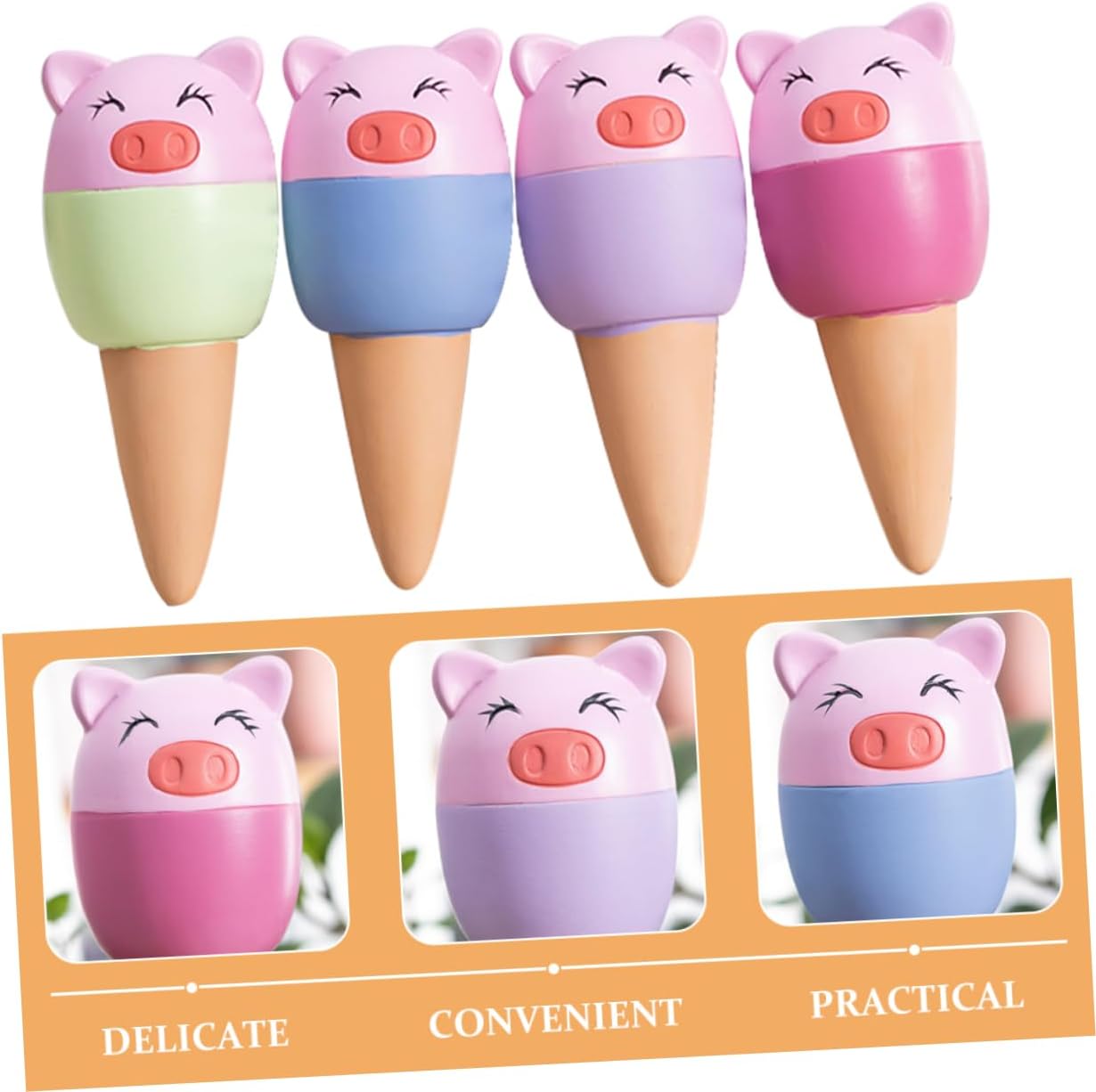 Milisten 4Pcs Terracotta Self Watering Spikes Cute Pig Watering Globes for Efficient Plant Care Automatic Drip Irrigation System for Gardening