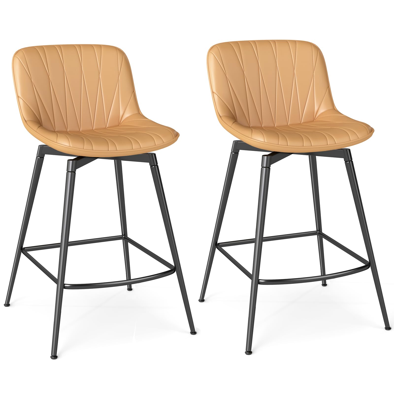 5Rcom Barstools Set of 2, 28inch Swivel Counter Height Bar Stool with Back, Modern Faux Leather Barstools with Metal Legs Hold up to 500LBS, Bar Chairs for Kitchen Island, Dining Room and Bar, Orange