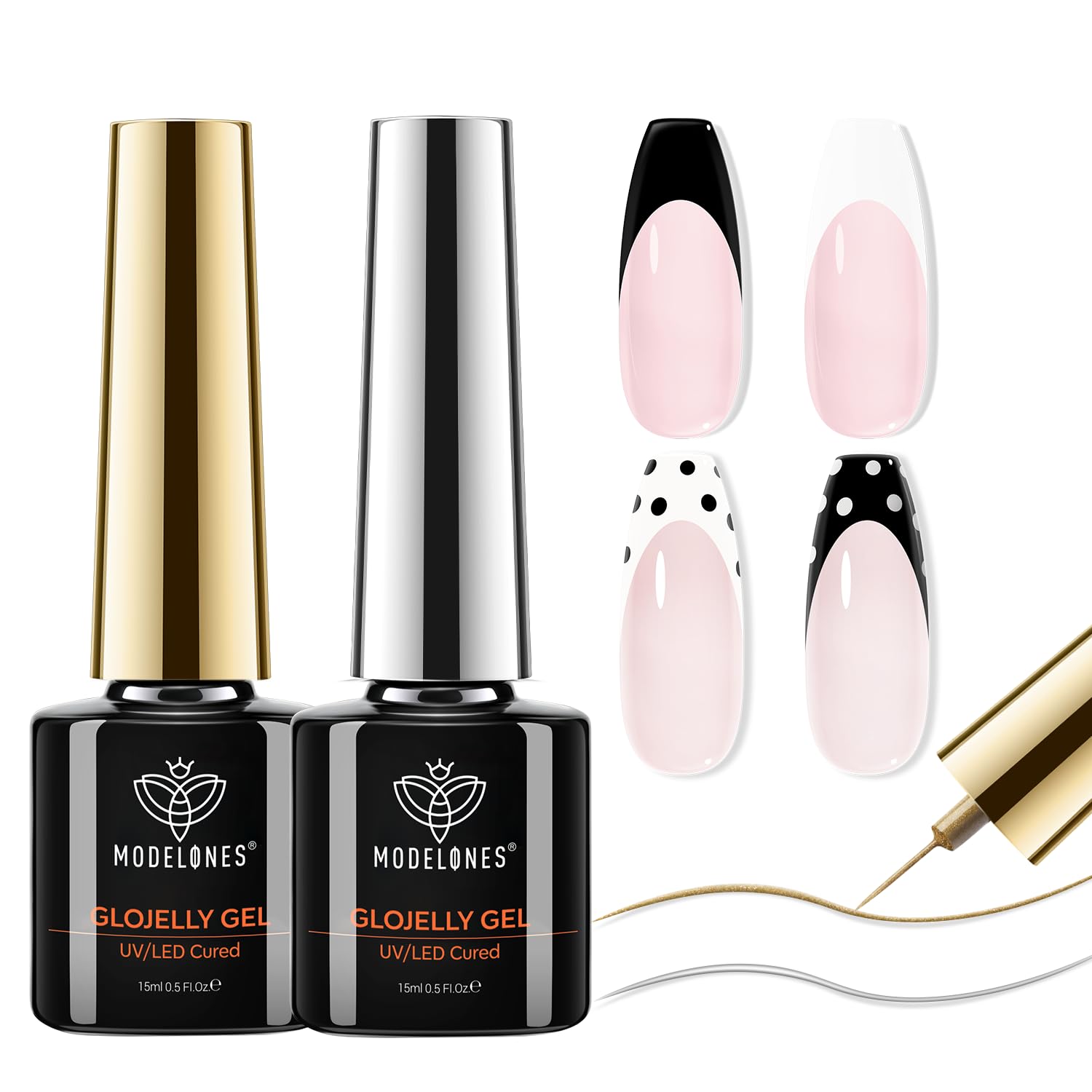 modelones Gel Liner Nail Polish Top Coat Black Nail Art Polish Liner Nail Art Mirror Chrome Gel Nail Polish Soak Off LED DIY Salon Gift For Women Girl