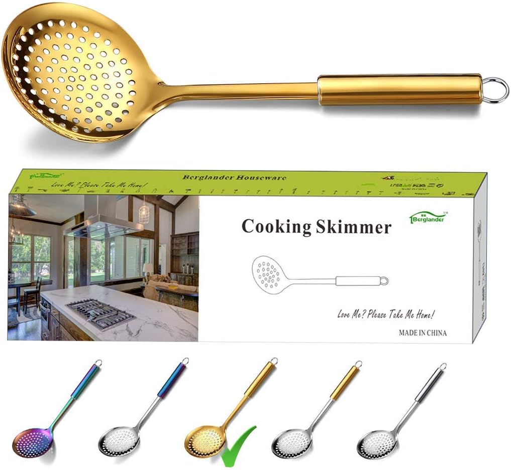 Berglander Stainless Steel Cooking Skimmer - Slotted Spoon for Straining, Ideal for Kitchen Use