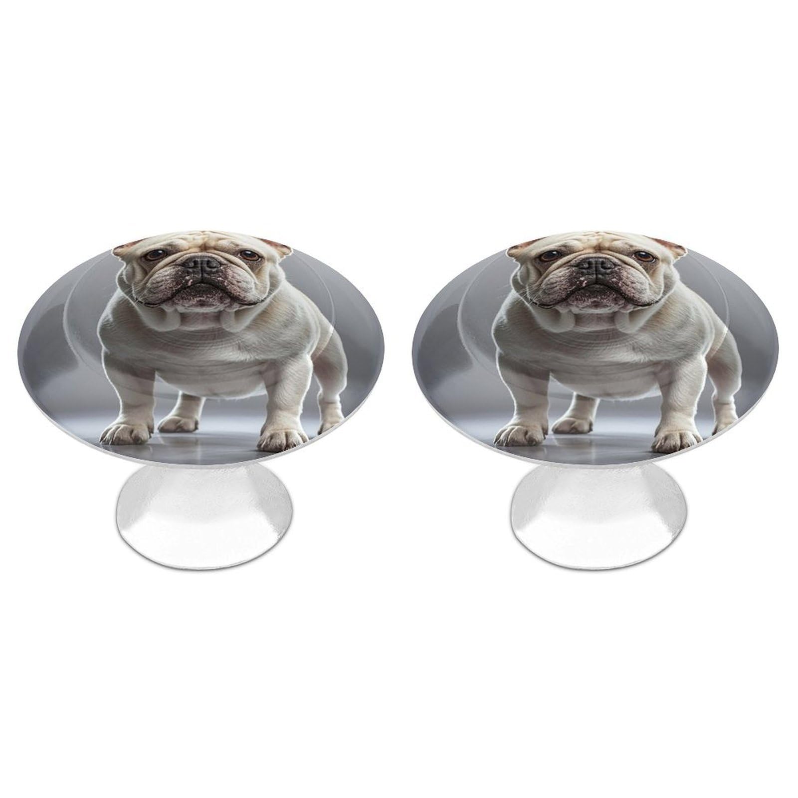 Fekiloot White French Bulldog Cabinet Knobs For Kitchen Ornament, Round Zinc Decorative Drawer Pulls For Cabinets Trendy, Dresser Drawers Pulls Bathroom Dresser Knob With Screw