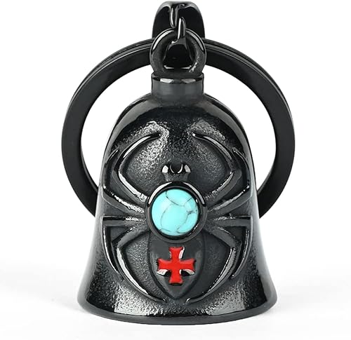 Campanas Gremlin para motocicletas araña de cruz maltesa con campana turquesa para motocicleta, llavero de ángel de la guarda, regalos
