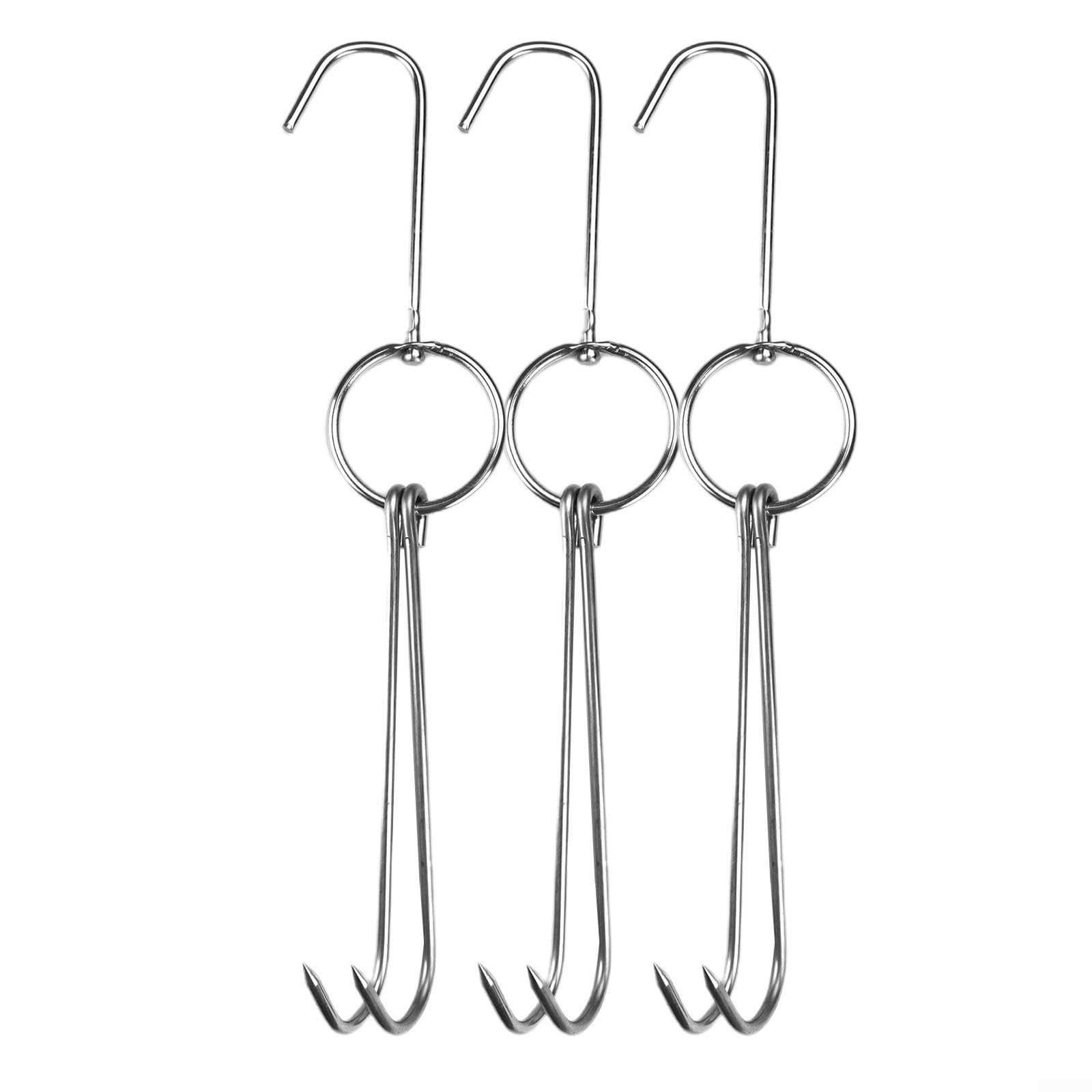 Stainless Steel Double Meat Hooks for Roast Duck Chicken Beef BBQ Grill Hanging, Heat Resistant Non-Stick Kitchen Butcher Hanger Rack with 1 Piece Pack Variant(B)
