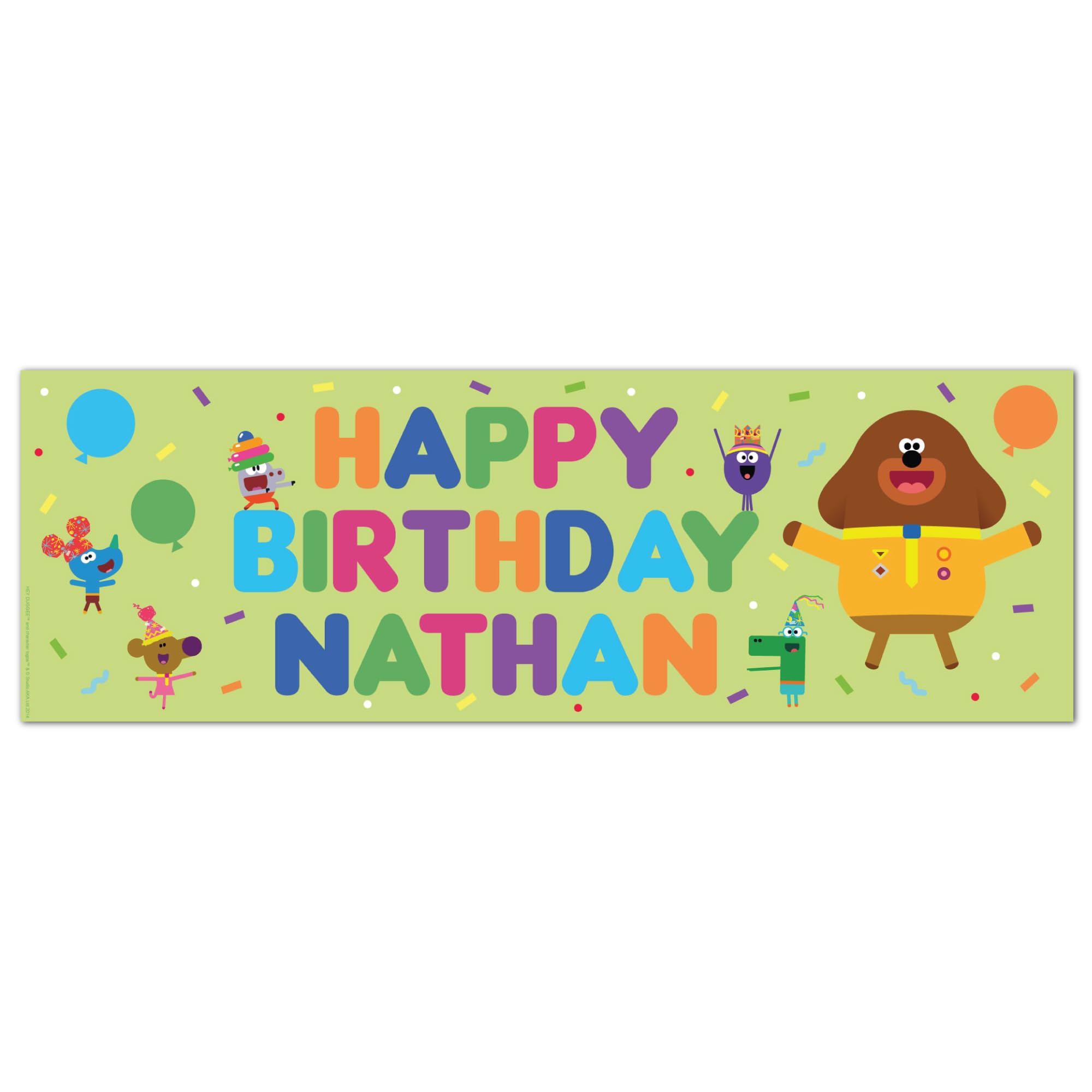 Hey Duggee Birthday - Group Celebration Green Personalised Name Banner Wall Sticker (240cm width x 80cm height)