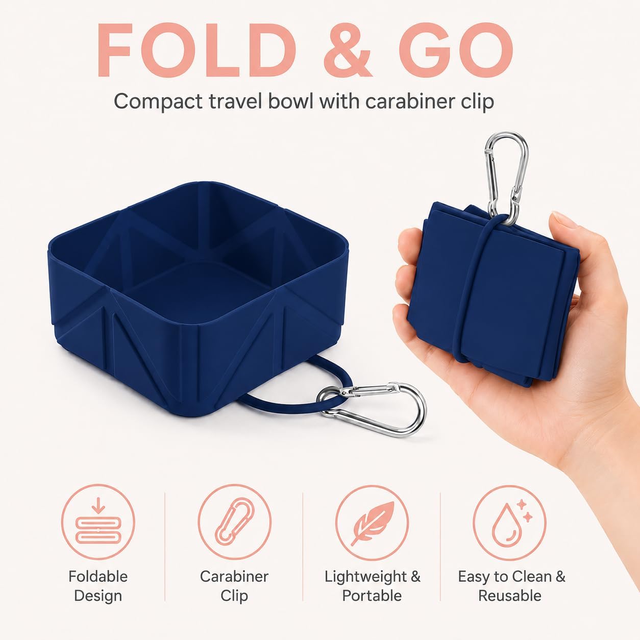 Portable Collapsible Silicone Dog Bowl, 500ml Foldable Pet Travel Bowl, Leakproof Food & Water Dish for Dogs and Cats, Lightweight Reusable Pet Bowl for Walking, Hiking, Camping, Travel-Blue image 2