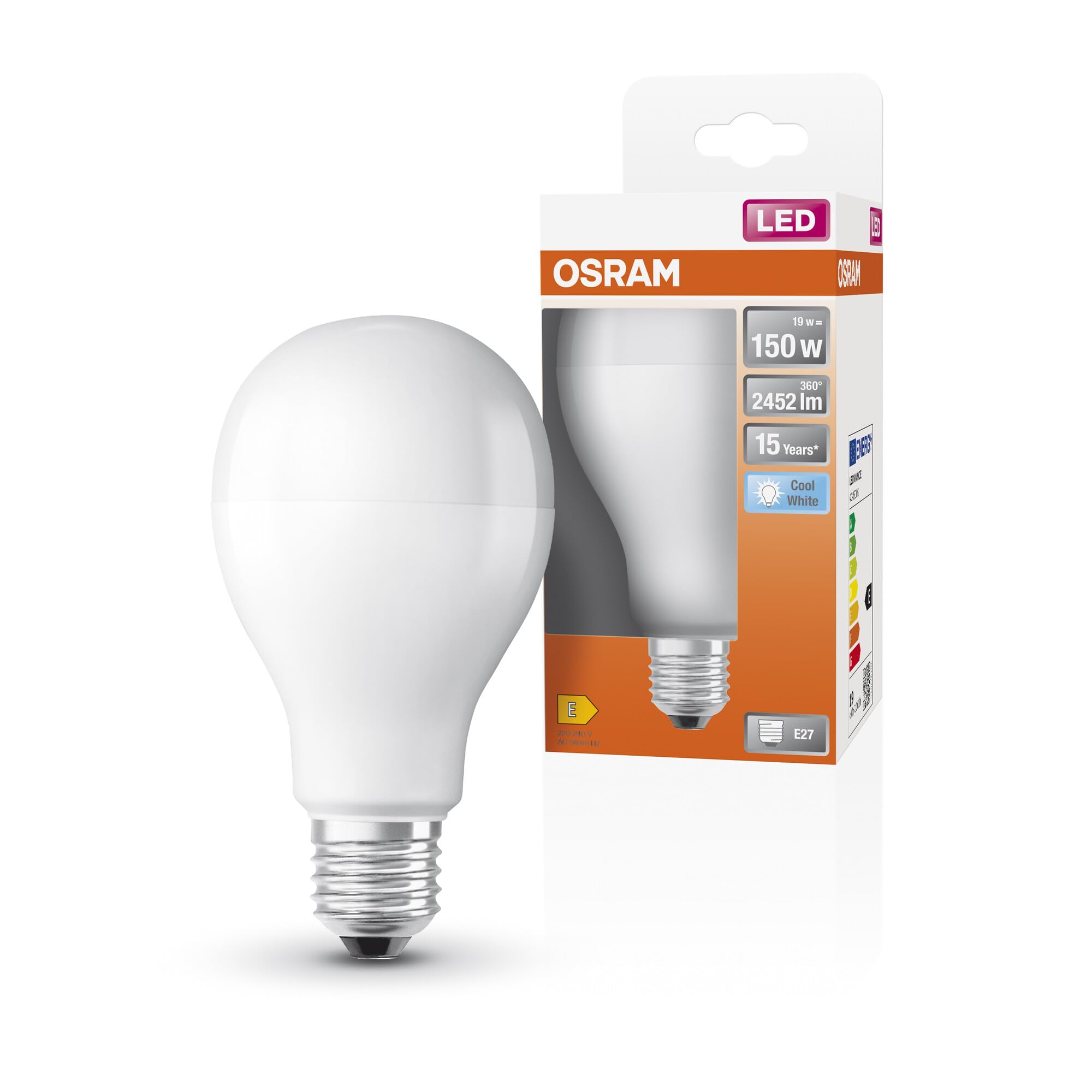 OSRAM Lampada LED Classic a stella LED per presa E27, forma di pera, fr, 2452 lumen, bianco freddo, 4000k, sostituzione per lampadine convenzionali da 150 W, non dimmerabile, pacchetto da 6