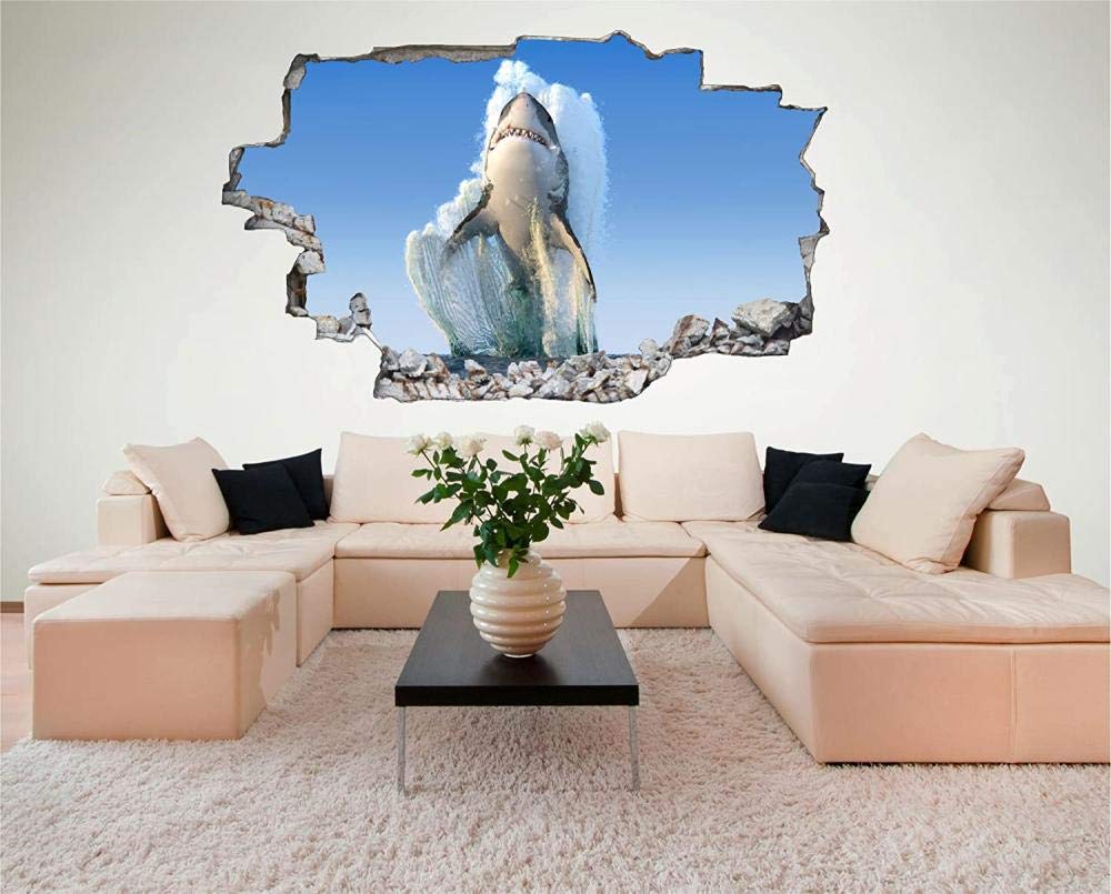Adesivi Murali 3D Grande squalo bianco Adesivi da Parete Decorazione Murale Camerette Bambini Asilo Nido Bagno 70x110cm