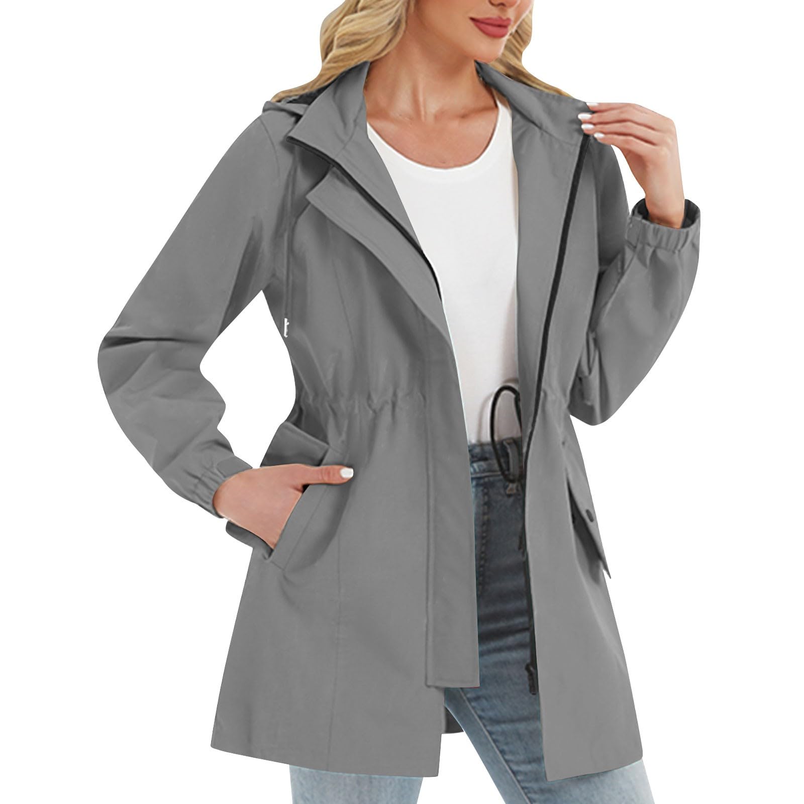 Chaqueta Impermeable Transpirable Para Mujer, Softshell, Liso, Plegable, Con Capucha, Cortavientos, Senderismo, Primavera Y Otoño. Abrigo Azul Pelo Capa De Lluvia Mujer Capucha Espesar