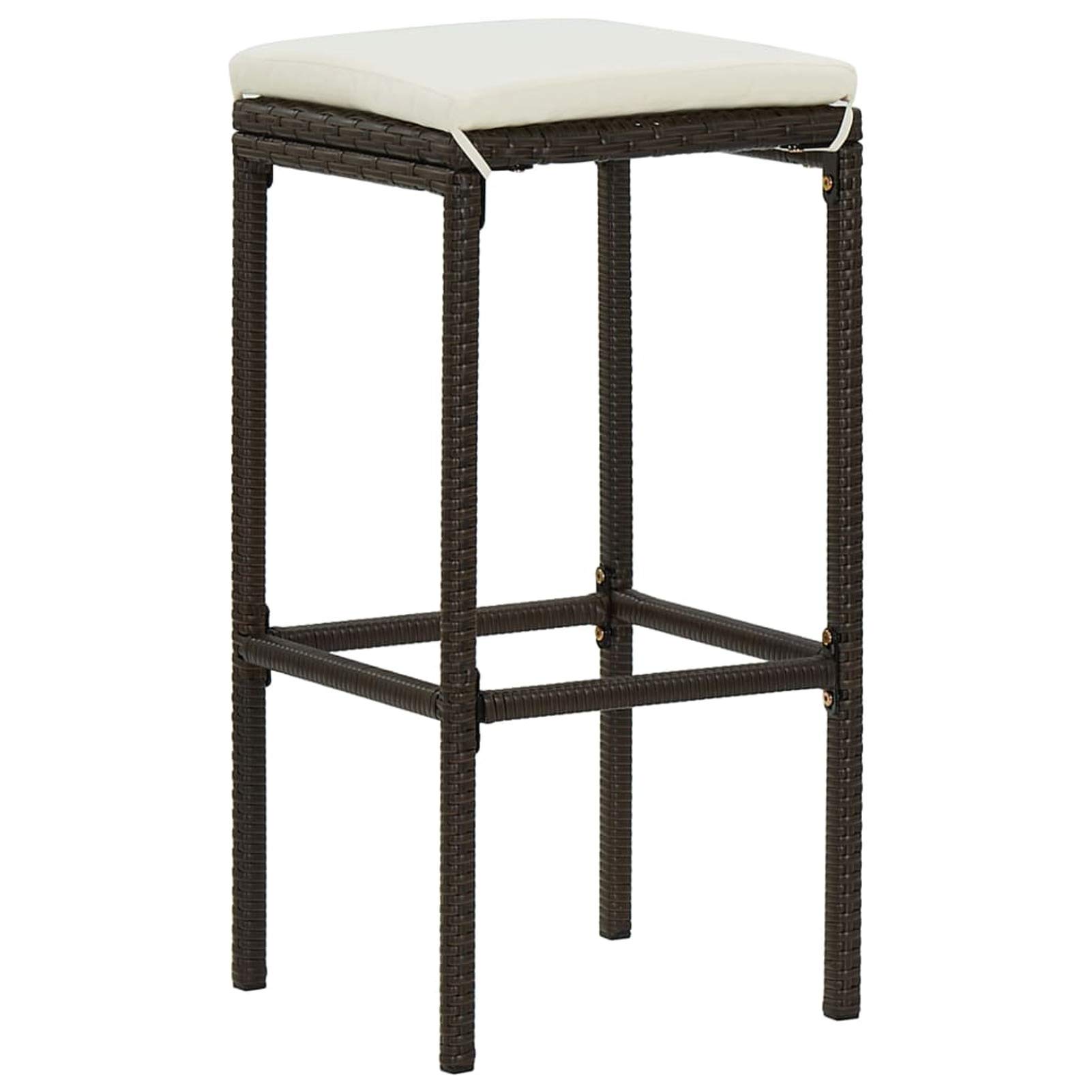 Ensemble de Bar de Jardin Résine Tressée Marron 1 Table 3 Tabourets avec Coussins