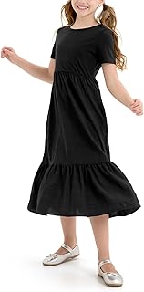 Girl's Maxi Dress Boho Short Sleeve Long Dresses Casual Sundress with Pockets 5-14 Years - Buy now