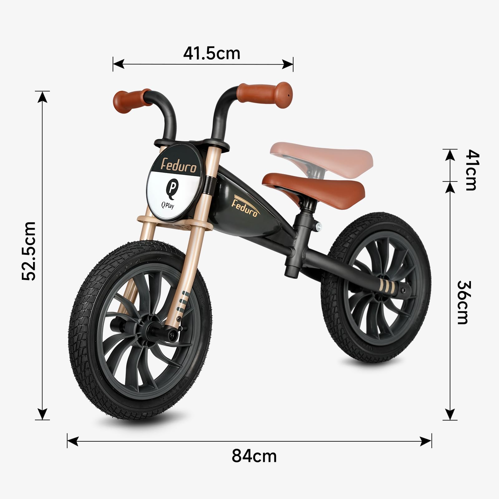 QPLAY Bicicleta sin Pedales Niño 3 Años Feduro Rojo, Bici Equilibrio Infantil 12 Pulgadas, Cuadro Estilo Moto, Ruedas de Aire, Asiento Ajustable, Juguetes Niños 2 y 3 Años