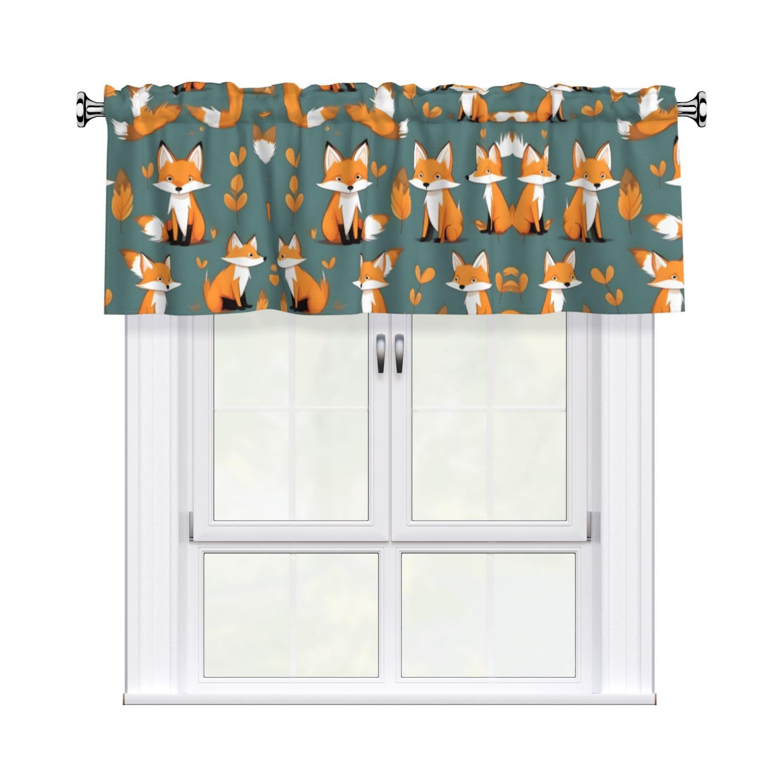 HJFCZH WHJSSF Yellow fox Prints 54x18in Curtain Valance - Peach Skin Polyester Kitchen Cover with Light Filtering Floral & 3" Rod Pocket