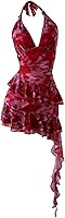Verdusa Women's Y2K Halter Mini Dress: Mesh Backless Floral Ruffle Summer Party Dress for Club & Wedding Guests