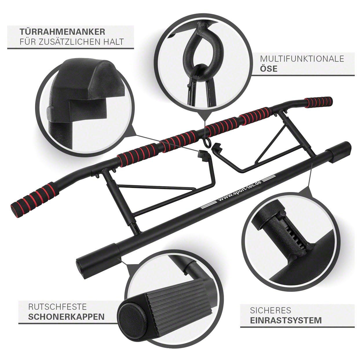 FitPro klappbare Türreck Klimmzugstange 117x28 cm - Inklusive Power Ropes & Karabiner