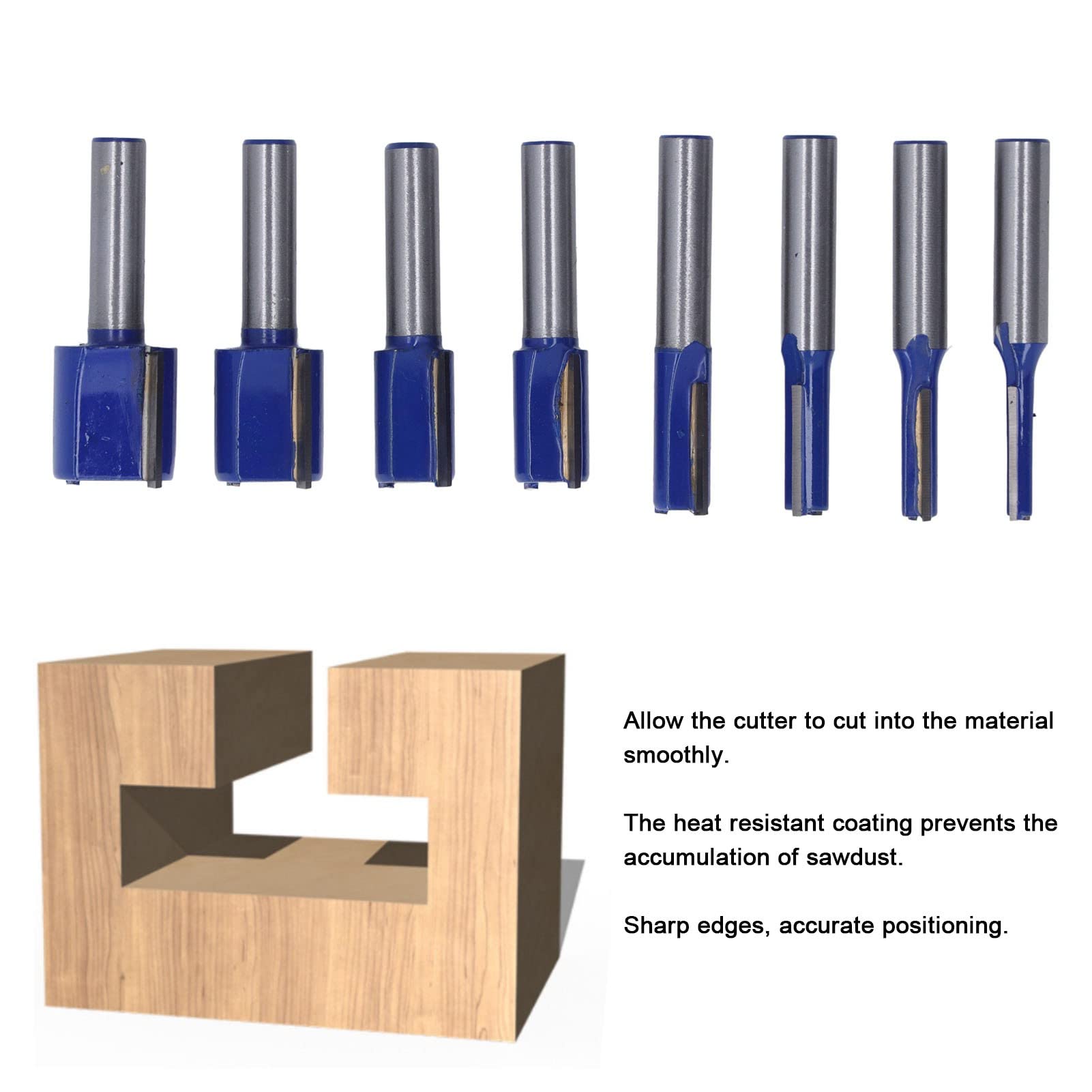 8-częściowy frez do rowkowania drewna, nóż prosty z podwójnym ostrzem, wydłużony, przemysłowy, o wysokiej precyzji, do blatów drewnianych, szafek i ram okiennych, trzpień prosty 8
