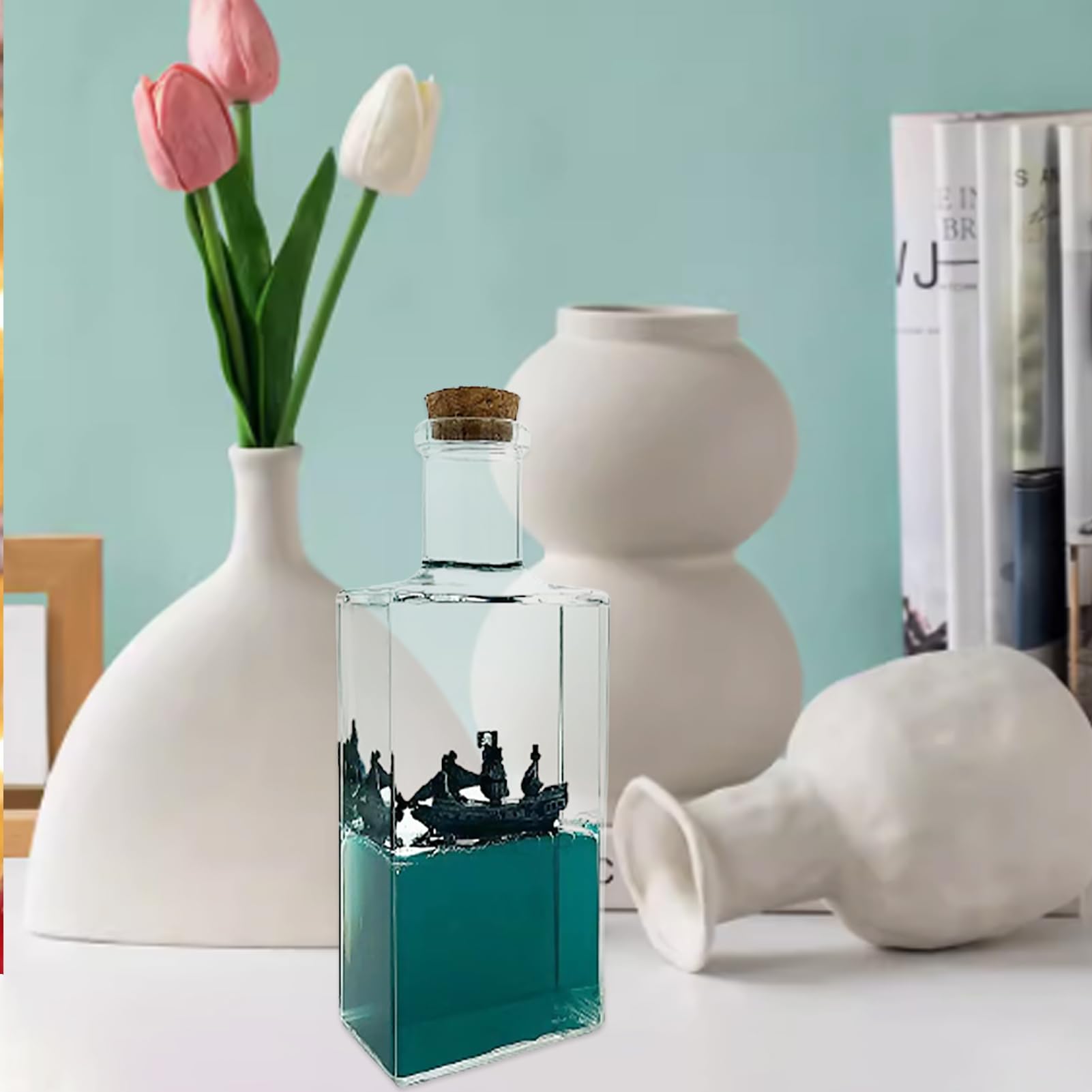 Fluid Drift Bottle,Bateau de croisière Titanic insubmersible,Black Pearl Pirate Ship,Modèle Fluide de Bateau en Acrylique,Soulagement du Stress,pour Ornement de Bureau de décoration (Style 4)