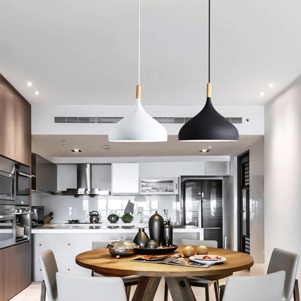 Mengjay Moderna Lampada a Sospensione soffitto Industriale interna Lampadario Edison Rustico E27 metallo Lampada Pendente per Cucina Sala da Pranzo soffitta caffè bar ristorante soggiorno (bianco)