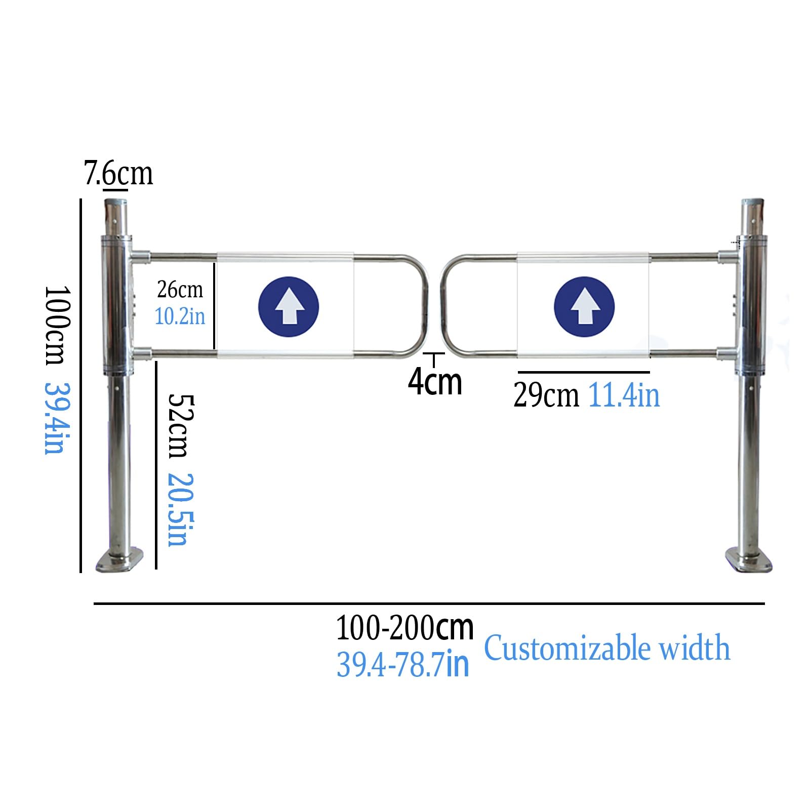 Portillon De Sécurité Pivotant pour Entrée De Supermarché,Portillon À Fermeture Automatique pour Bibliothèque,Porte De Sécurité Métallique À Sens Unique(110cm/43.3in)