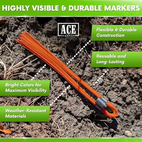 orange marking whiskers with stakes - 25 pack - durable marking whisker set - use survey whiskers as ground markers construction markers or trail markers