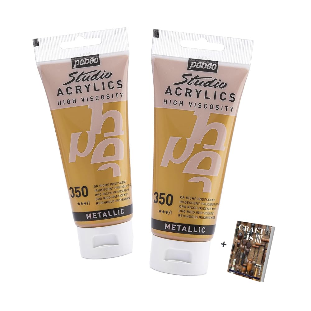 P e b e o Studio Acrylics 2 Pack 100ml Iridescent Precious Gold Acrylic Paint for Pouring Paint Arts and Crafts, for Pebeo - Art Deco, Gold Leaf, Canvas Painting Mixed Media & Modern Art, E-book
