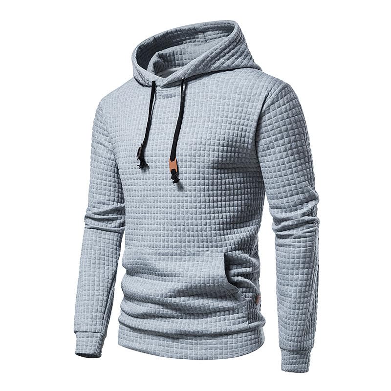 Men's Casual Hooded Sweatshirts Long Sleeve Drawstring Waffle Knit Pullovers Warm Coat with Pocket for Fall Winter