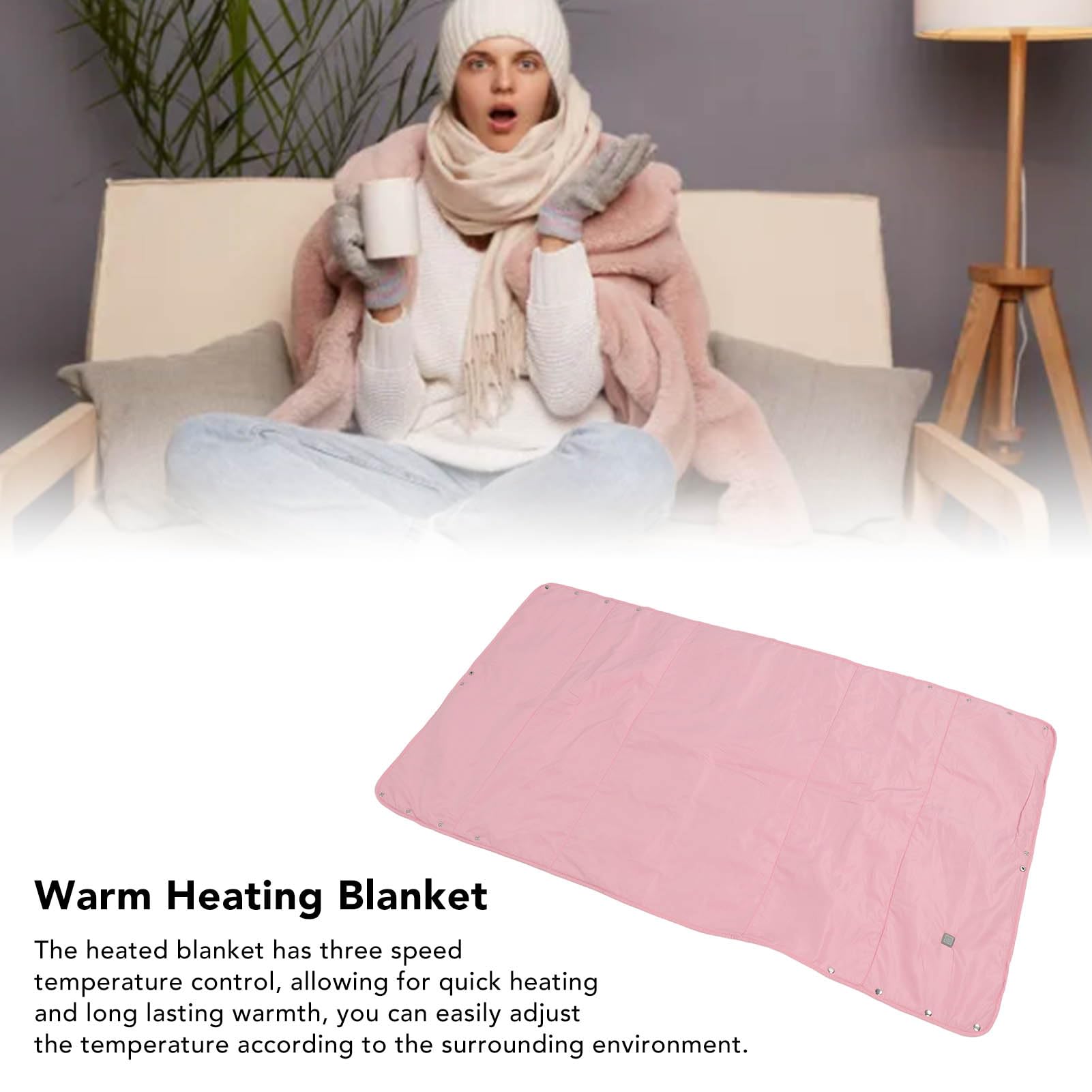 ZJchao Heated Blanket Electric 3 Heating Levels Reusable Washable Foldable Cotton Throw for Travel Pink