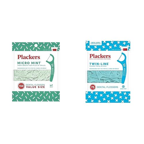 Plackers Hilo dental Micro Mint (150 unidades) y hilo dental Plackers de doble línea (75 unidades)