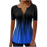 Summer Tops for Women Sexy Pleated Blouse Regular Short Sleeve Top Button Henley Shirt Hide Belly Tunic Graphic Tees