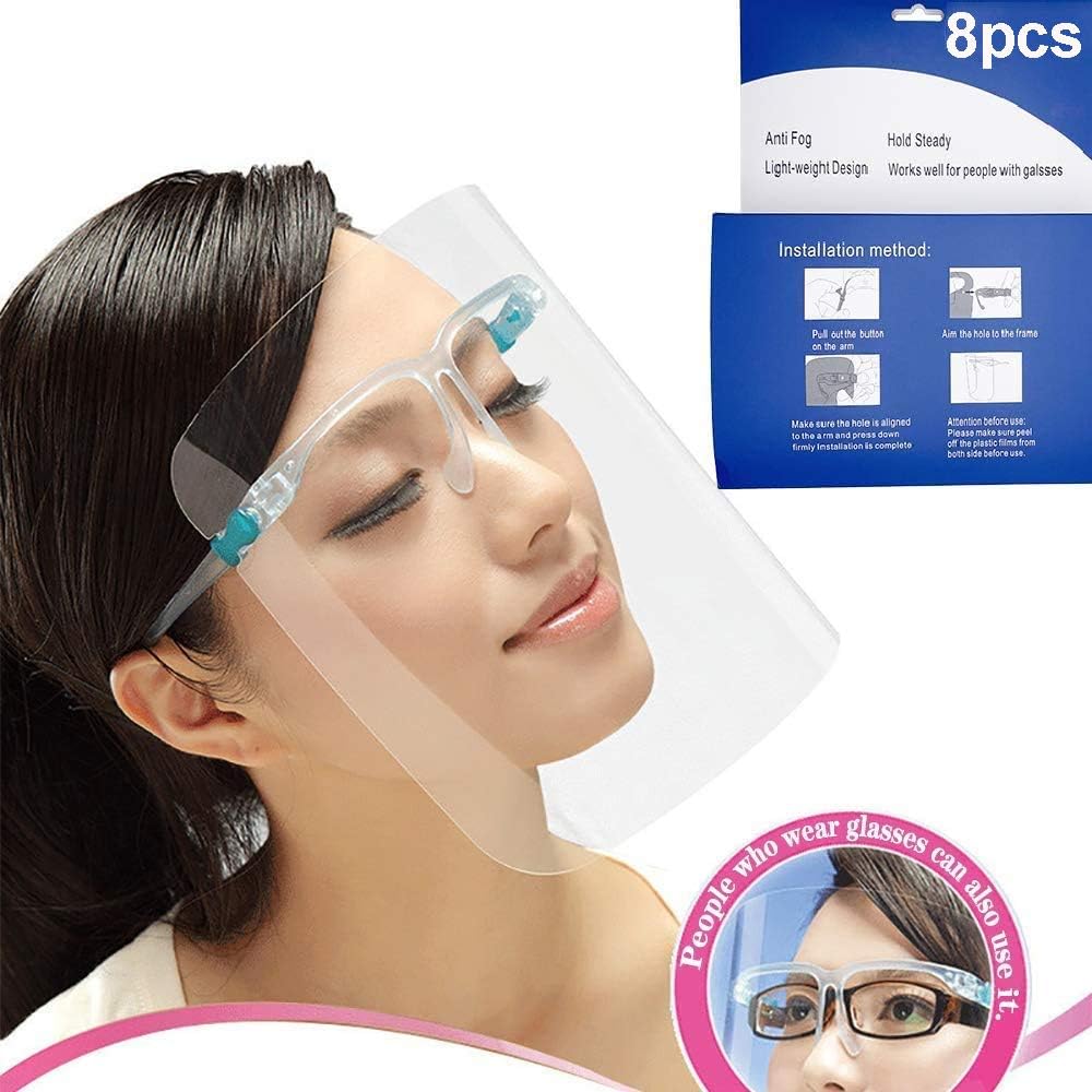 8 Pack All-Round Cap with Clear Wide Visor Spitting Anti-Fog Lens, Lightweight Transparent Shield with