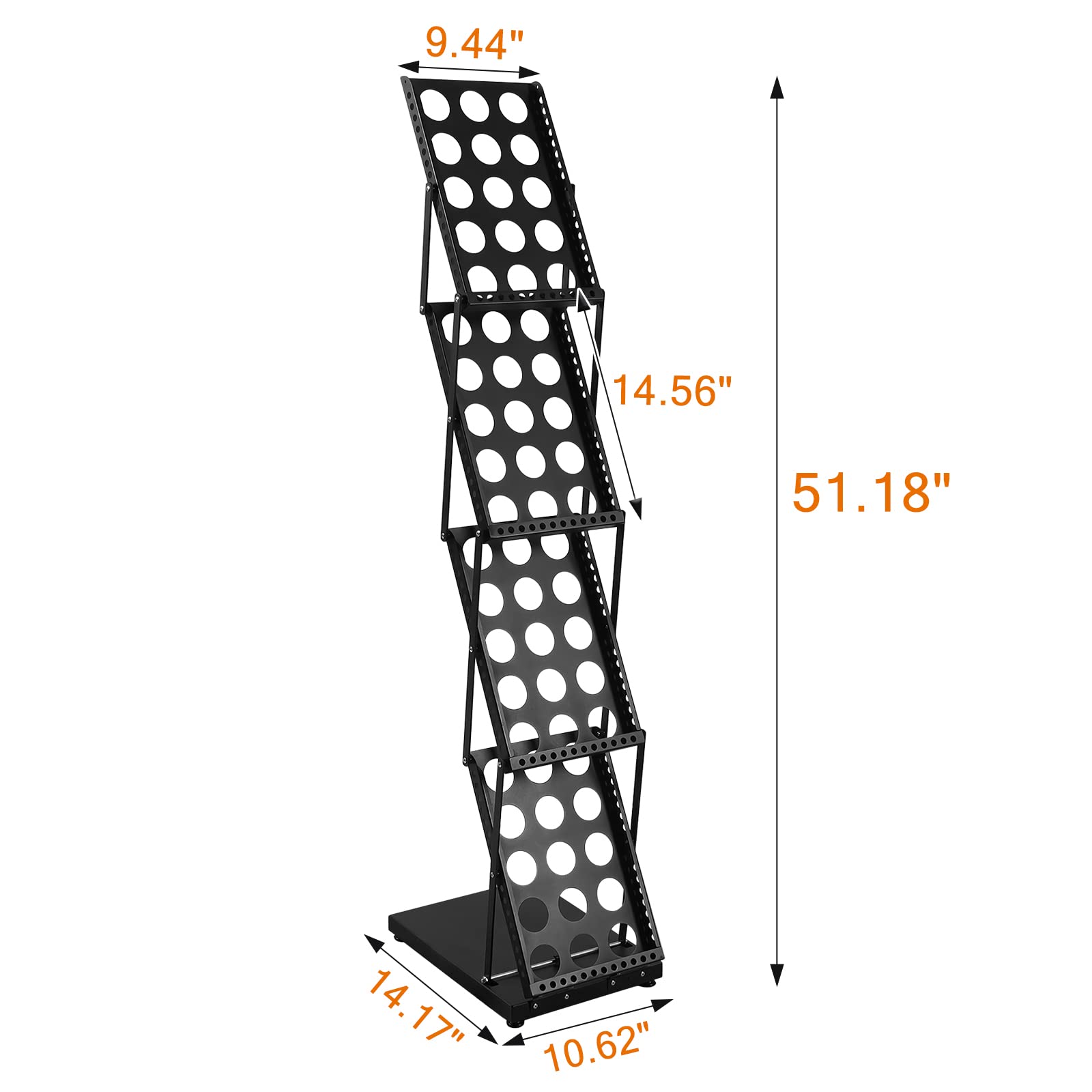 XIDIHF Foldable Magazine Stand with 4 Pockets, Portable Brochure & Literature Display Rack for Office, Trade Shows, and Exhibitions, Includes Carrying Bag, Black