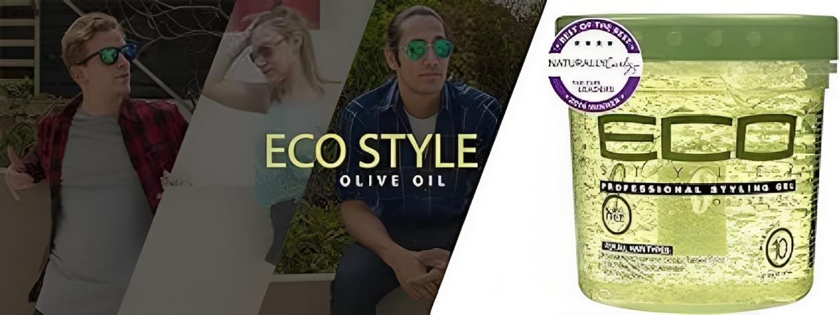 Eco Style - Gel para peinar con aceite de oliva, sin alcohol, sin parabenos, sin sulfatos, sin descamación, antipicazón, 473 ml - Pack de 2