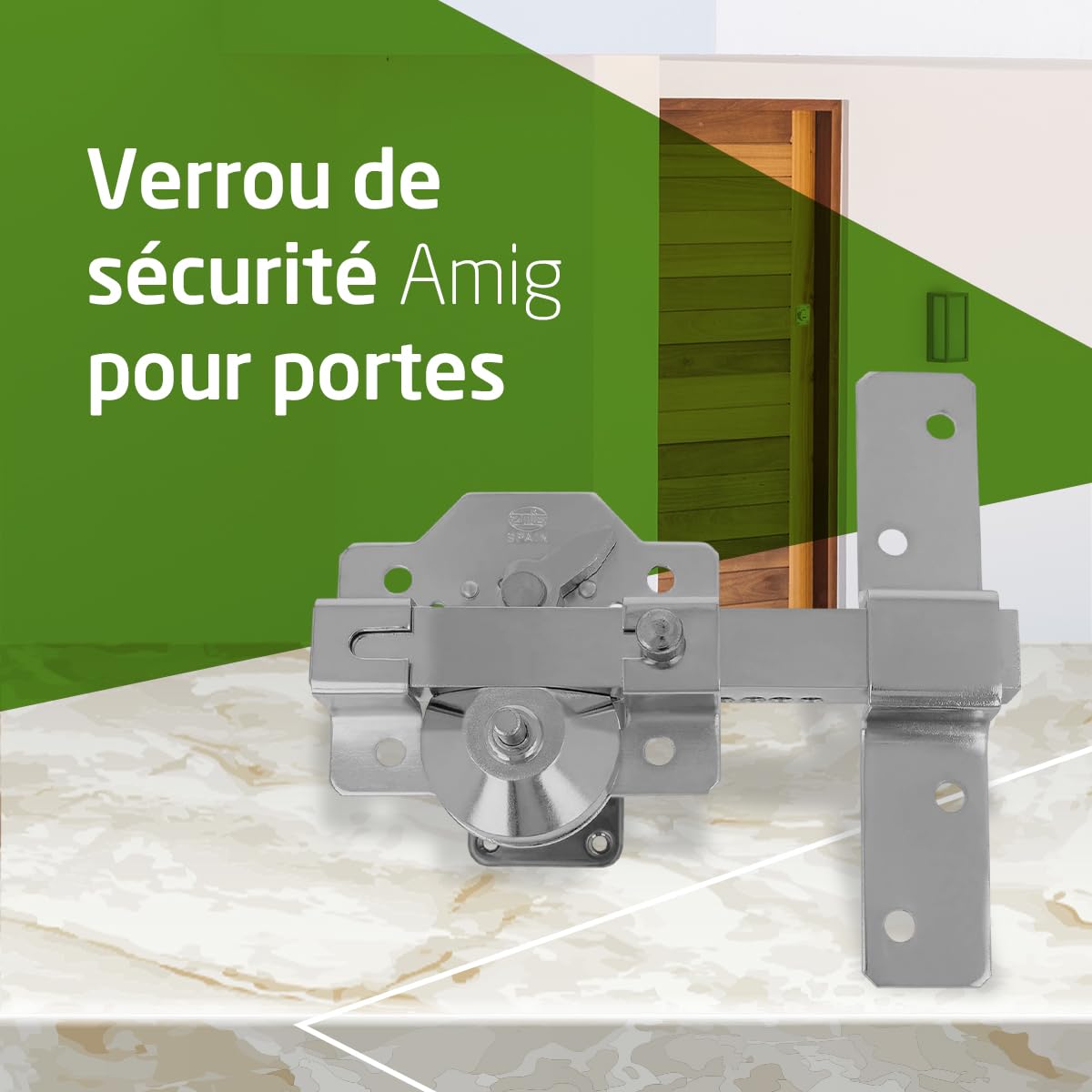 Amig - Serrure | Verrouillage de superposition | 105 x 170 mm | Argent | Cylindre de sécurité et loquet d'ouverture de 50 mm | Idéal pour les portes d'entrée