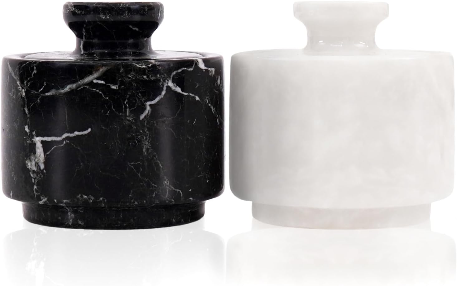 MARBLOUS KRAFTS Marble Salt Cellar with Lid 3" White and Black Zebra Spice Jar For kitchen Counter Stone Salt Container and Salt, Pepper Bowls, Spring Decor