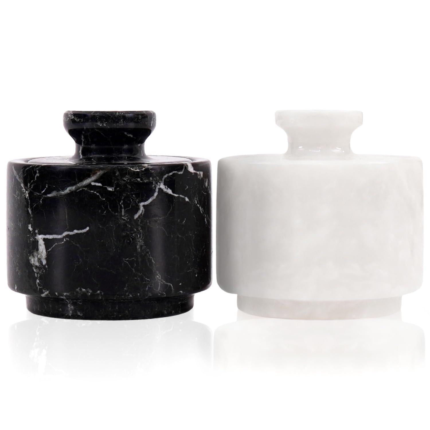 Marble Salt Cellar with Lid 3" White and Black Zebra Spice Jar For kitchen Counter Stone Salt Container and Sugar, Salt & Pepper Bowls