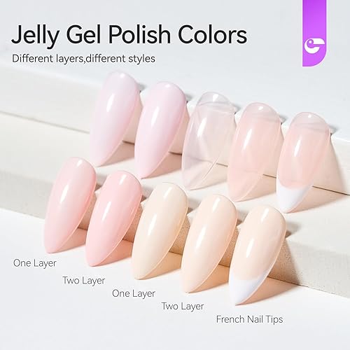 Miniatura 2 de gelike ec Juego de esmaltes de gel Sheer Nude - Esmalte de uñas de gel rosa claro con forro, gel de color neutro para remojar las uñas de gel UV