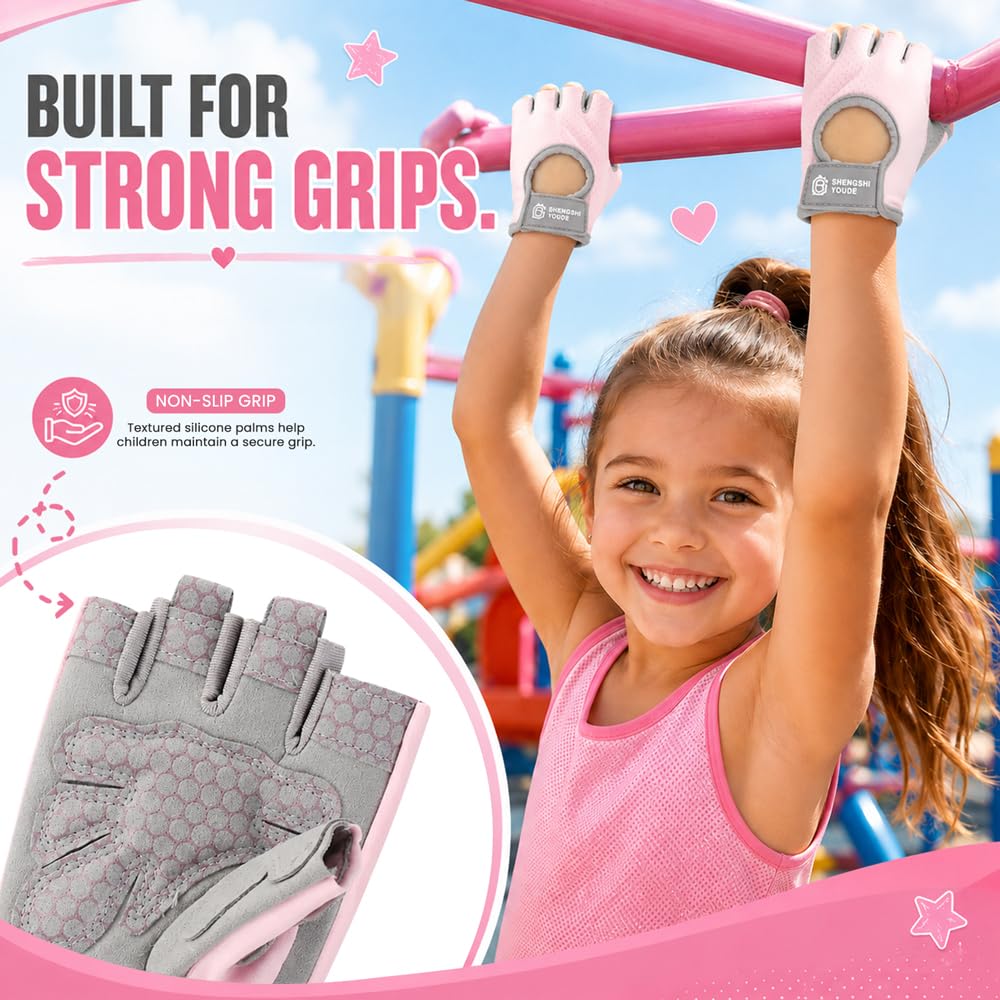 Guantes de Ciclismo Niñas y Niños, Guantes Bicicleta, Guantes Bici Sin Dedos Antideslizantes para Niños de 9 a 13 Años, Adecuado para Canotaje Infantil MTB BMX Carretera Montaña