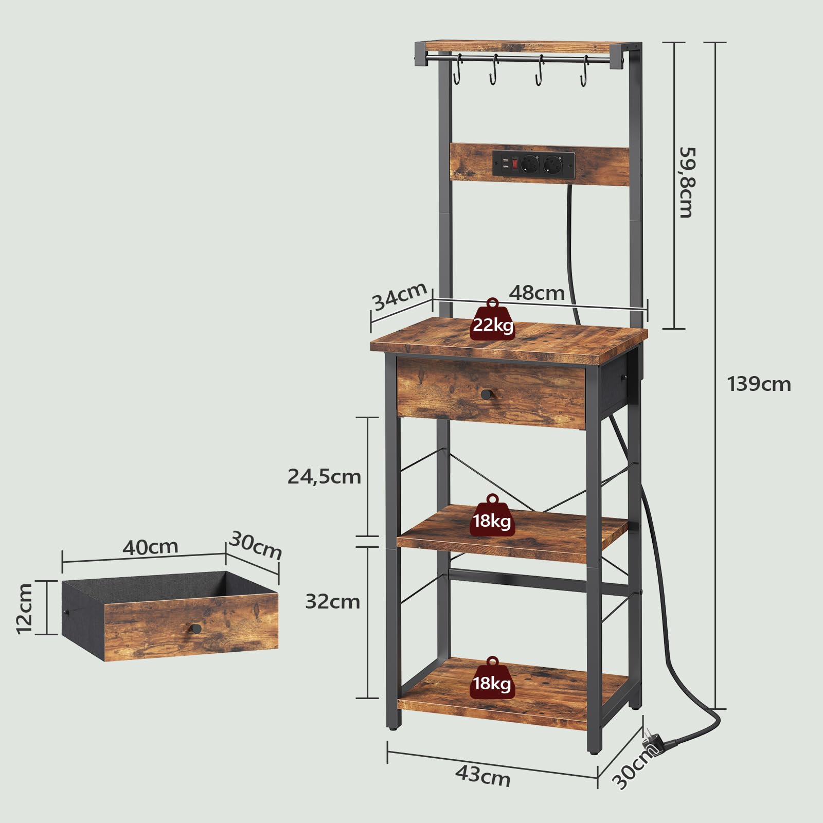 ERRO Keukenrek - opbergrek keuken - 58x35x122cm - zwart | Leen Bakker