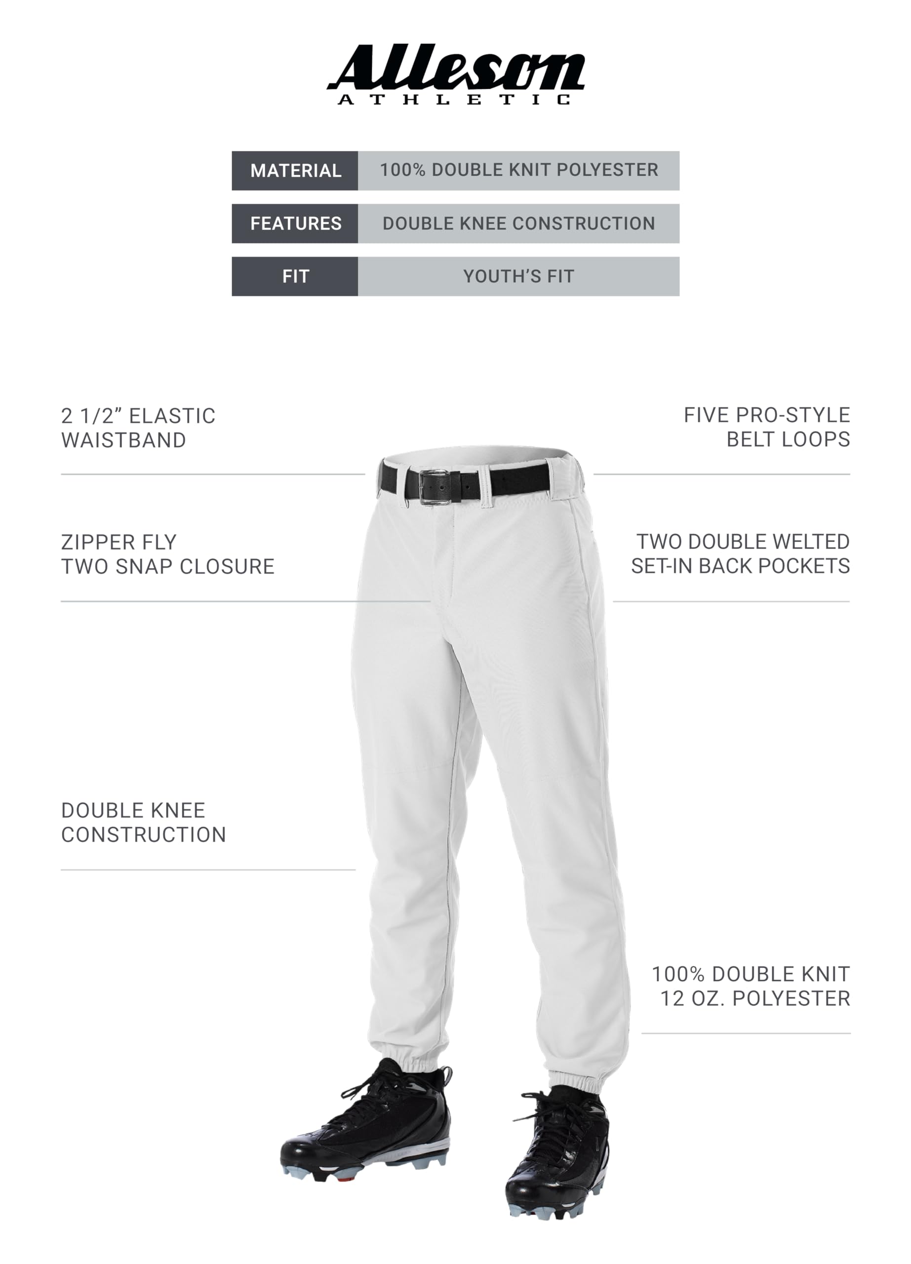 Alleson Athletic Jungen Jugend Baseball Hose mit elastischer Unterseite.