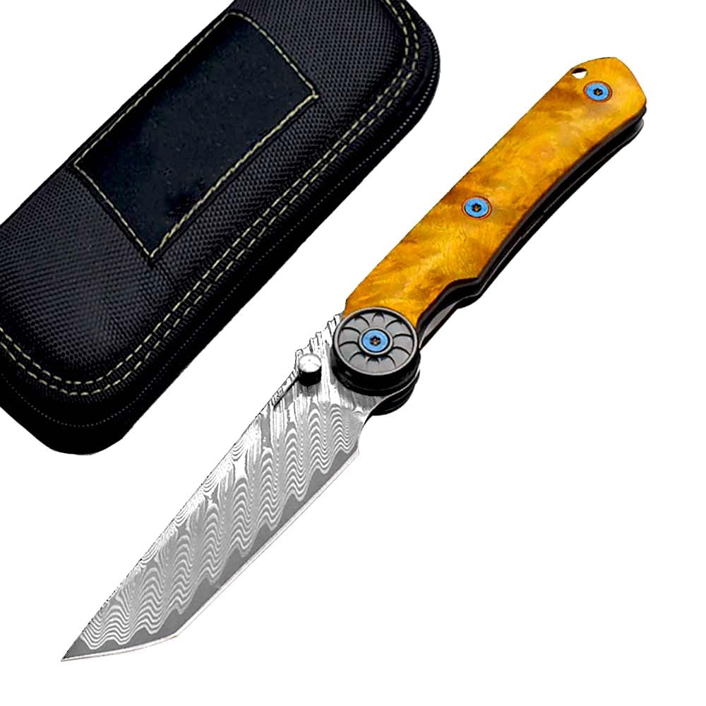 Taschenmesser slim klappmesser Damast 7.5cm VG10 Damaststahl Holzgriff Grün Stabilisiertes Holz Faltbar Edc tanto messer flipper Damaszener geschmiedet ‌einhandmesser mit lederscheide,Premium Eleganz