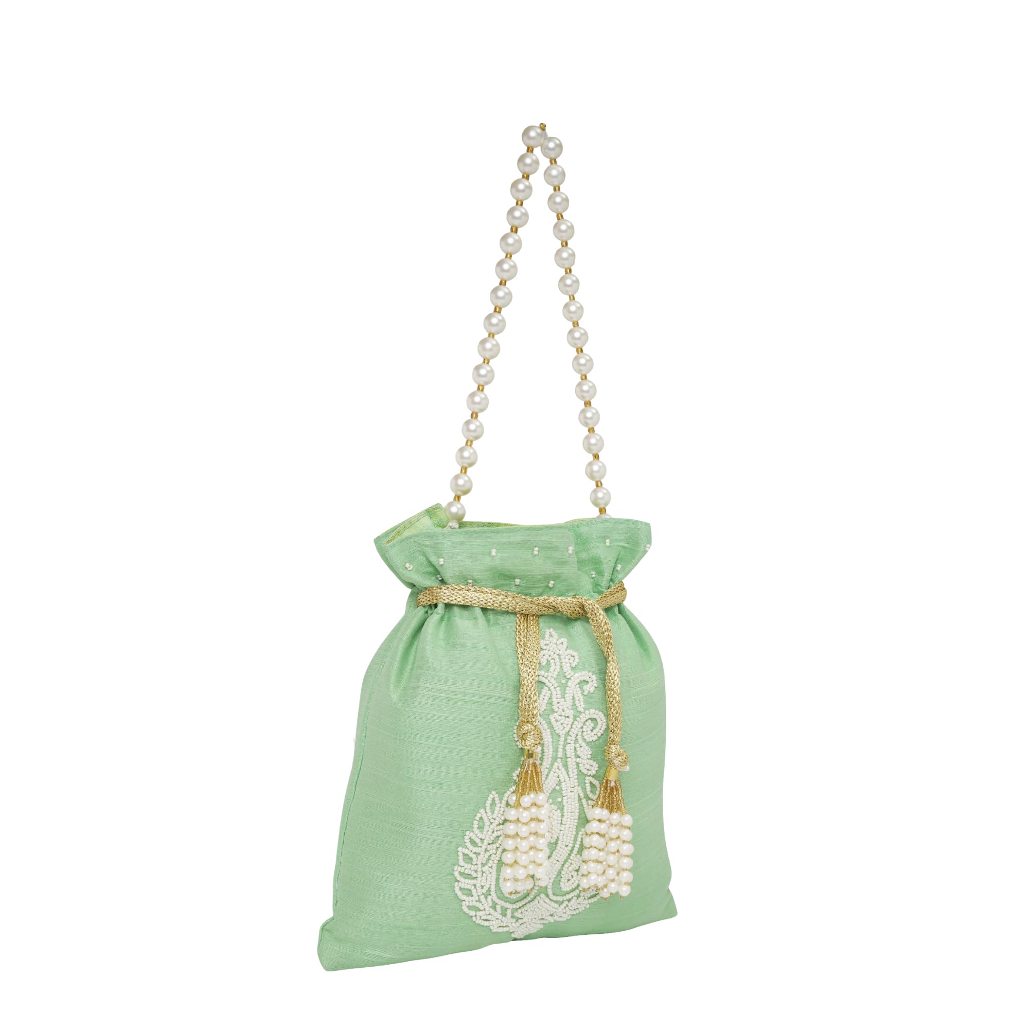 Women'S Sea Green Printed Potli Bag-image-28