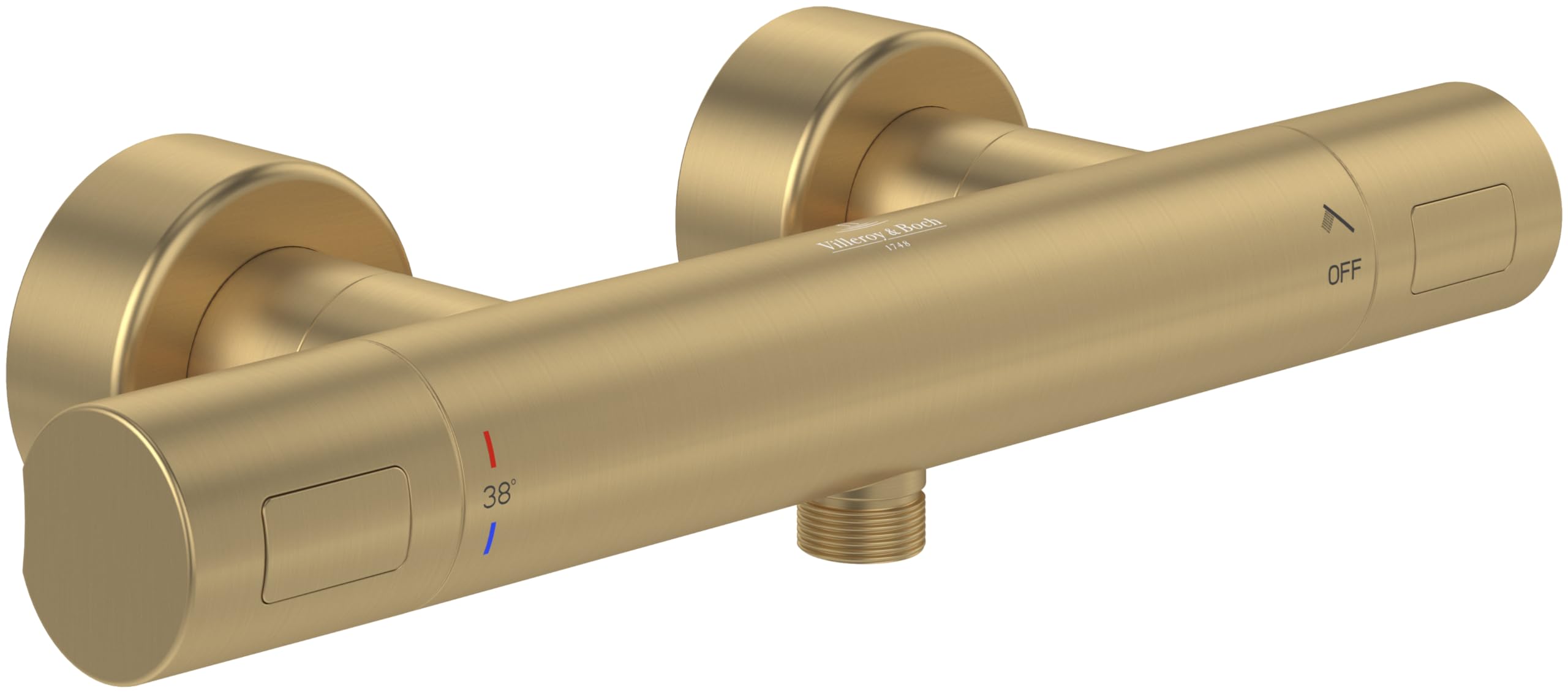 Villeroy & Boch Universal Taps & Fittings - Termostato de ducha con protección antiquemaduras y bloqueo de seguridad a 38°, grifo mezclador de ducha, redondo, color dorado cepillado