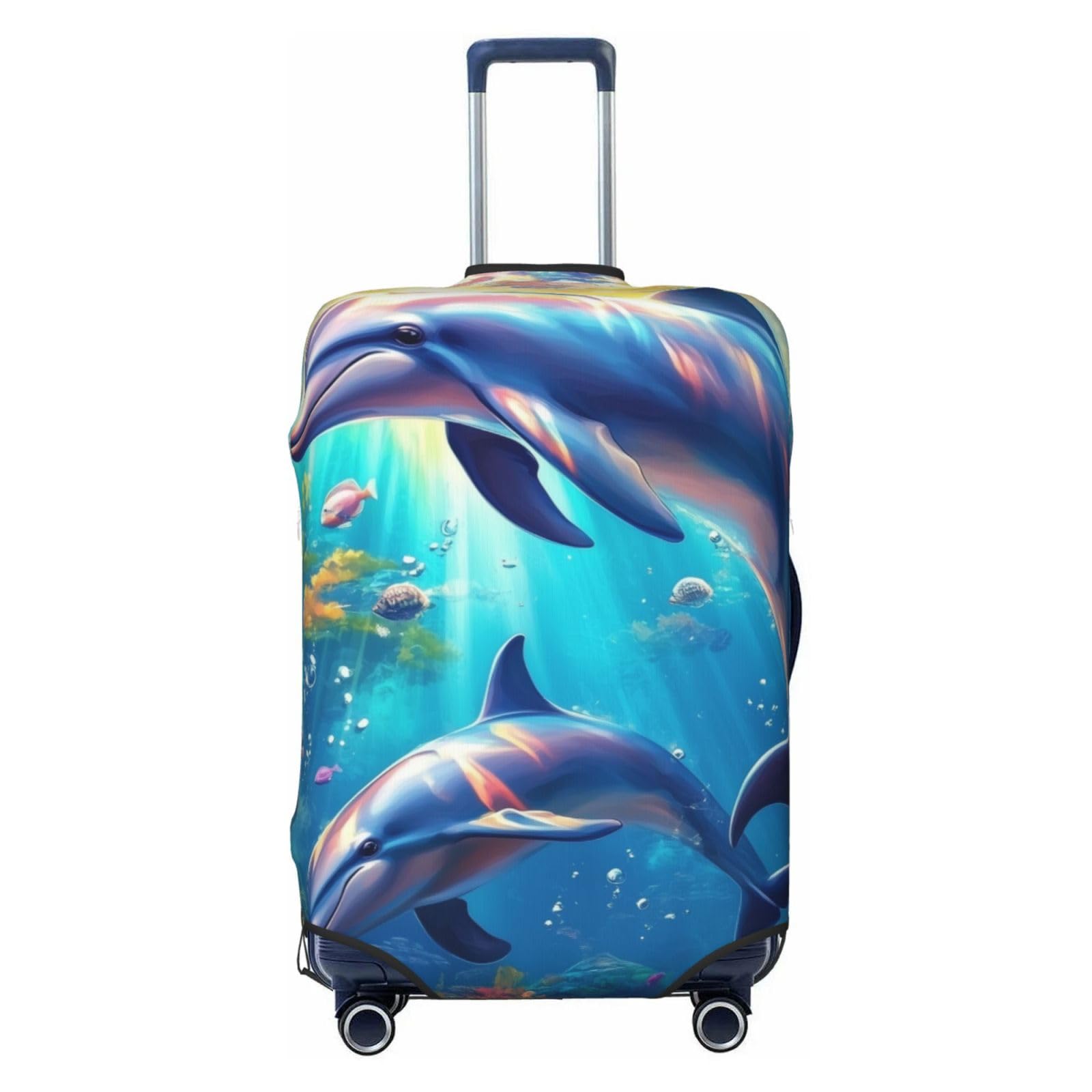Kaifanee Elastic Luggage Cover Anti Scratch Dirt Covers, Sea Coral Reefs Dolphin Travel Luggage Cover Suitcase Protector Fits 18-22 Inch Luggage