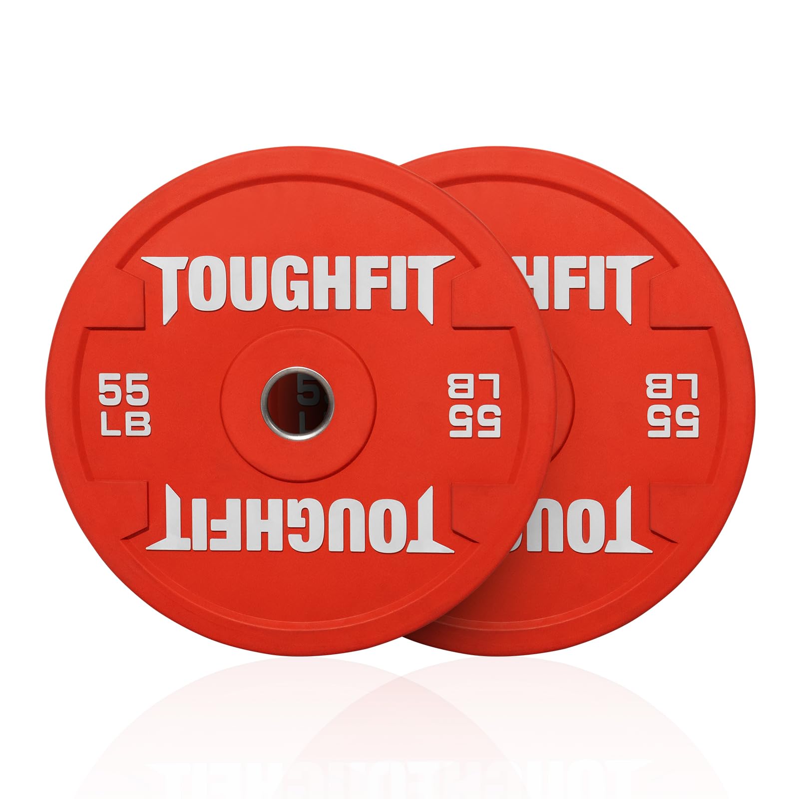 ToughFit Color Coded Olympic Bumper Plates for Barbell, 2-Inch Weights Plates With Steel Insert Weight Lifting Plate for Strength Training in Home Gym,55LB Pair