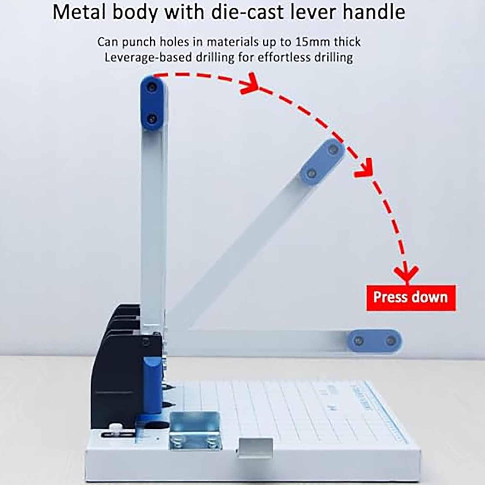 ERICAT Perforatrice Manuale a 3 Fori per Impieghi Pesanti, Perforatrice Manuale a 3 Fori con Righello di Posizionamento, capacità di Perforazione 150 Pagine, Spessore 15 Mm E Distanza Fori 83 Mm