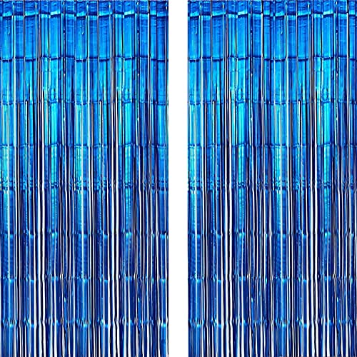 Crackles Metallic Tinsel Blue Foil Fringe Curtains 3ft x 6ft for Birthday, Anniversaries, Graduation, Retirement, Baby Shower, New Year Decoration- Pack of 2