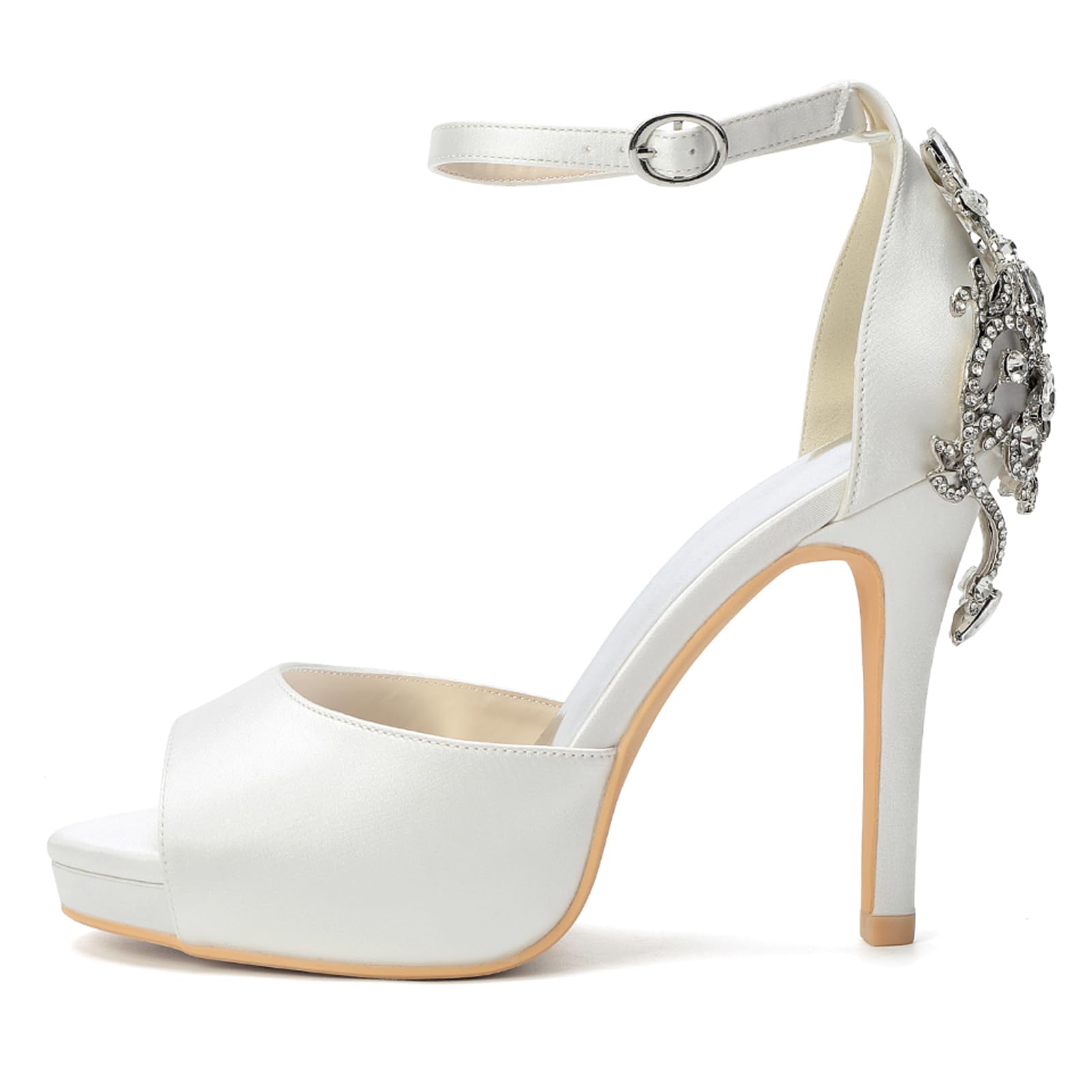 Sandalias de tacón Alto con Plataforma y Punta Abierta para Mujer, de satén; Tacones de Aguja con Tira al Tobillo de pedrería, Ideales para Bodas, Fiestas y Bailes de graduación