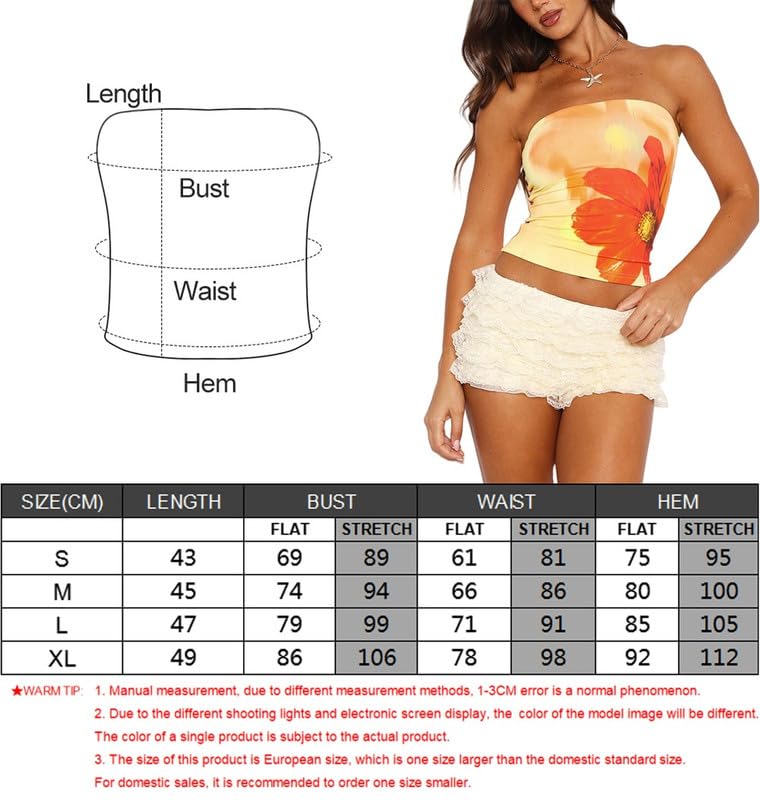 Tube Tops damski top na lato, bez rękawów, bez ramion, elegancki nadruk kwiatowy, bez ramiączek, seksowny, obcisły top Y2k Casual Stretchy Slim Fit, Bandeau Crop Top
